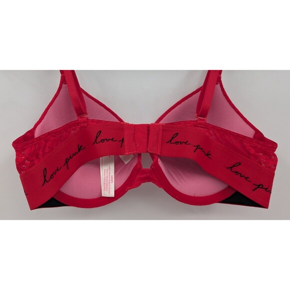 Victoria's Secret PINK Bra Women's 34B Red Animal Print Lace Push Up - Picture 4 of 6